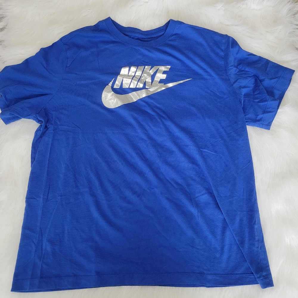 2/$35 Nike The Nike Tee Blue and Silver with Iridescent XL Worn Once Like New